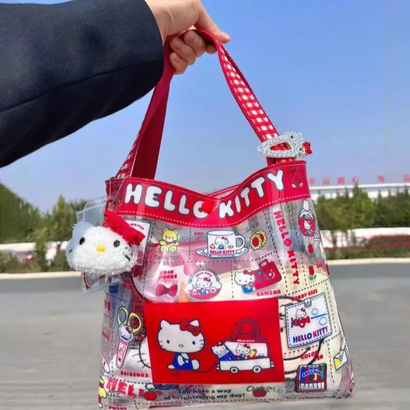 

Sanrio Pvc Large Capacity Shoulder Bags Hello Kitty Stuff Waterproof Shopper Bags Student Print Tote Bags Christmas Candy Bag