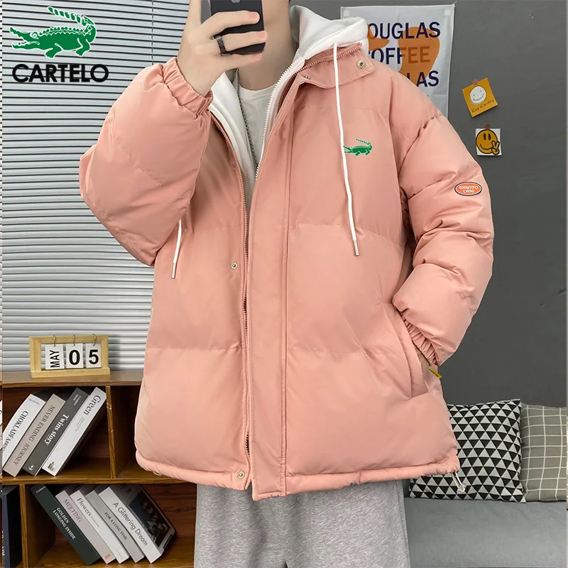 Cartelo brand 2022 winter hooded cotton clothes men's Korean version of the trend wear handsome casual fake two-piece jacket ins