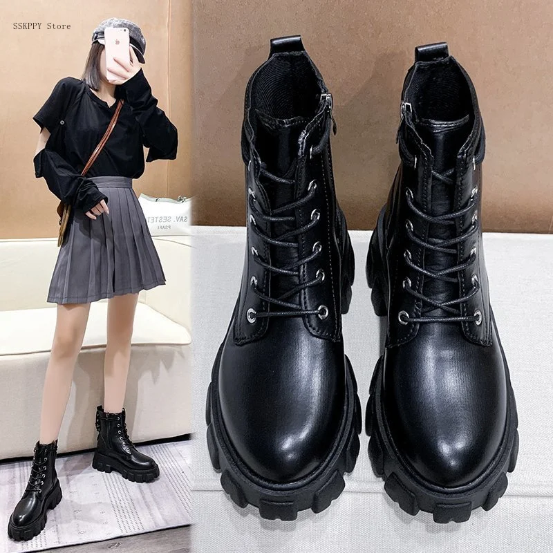 

winter Boots Women's 2022autumn and Winter New British Style Thick-soled Wild Plus Velvet Warm and Comfortable Short Boots Women
