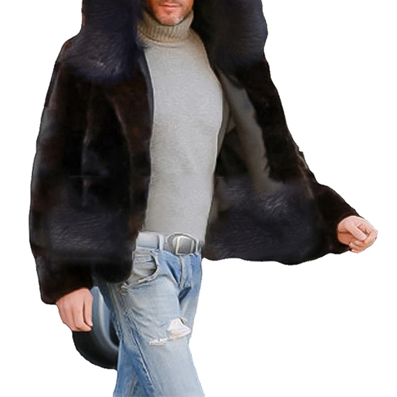 

S-3XL Size Fashion Men Fur Coat Faux Fur Overcoat Autumn Winter Jacket Trench Warm Outerwear