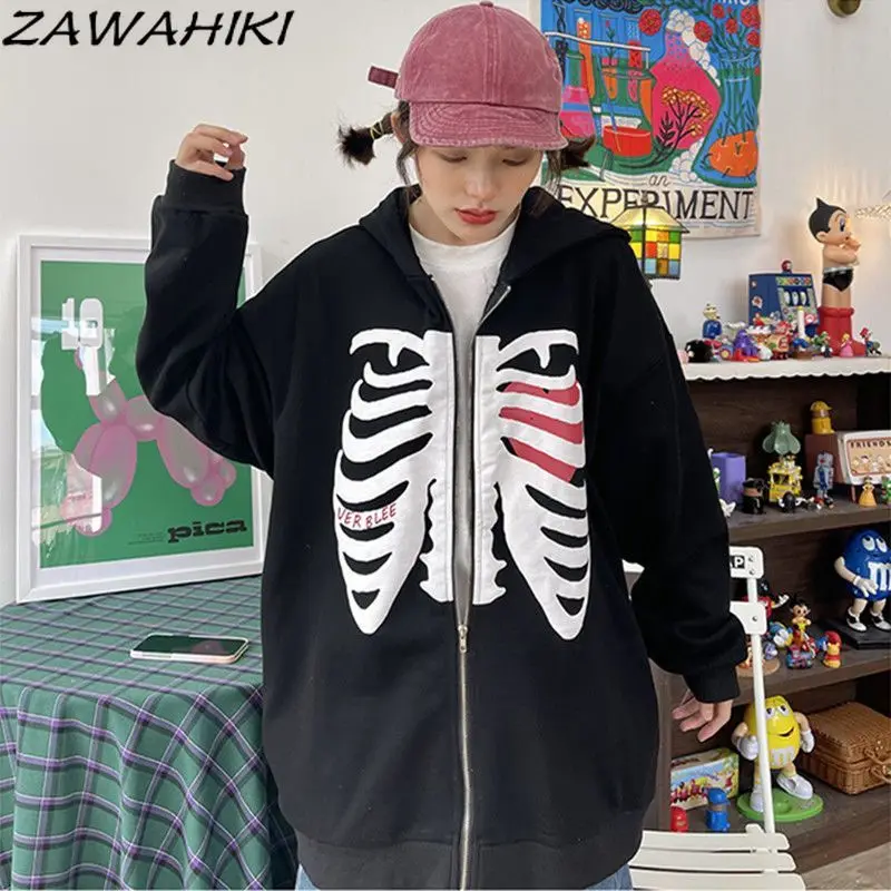 

Хлопковая легкая толстовка с капюшоном, Женская весенне-осенняя свободная модная винтажная толстовка с надписью и графическим принтом в стиле K-POP, топы на молнии