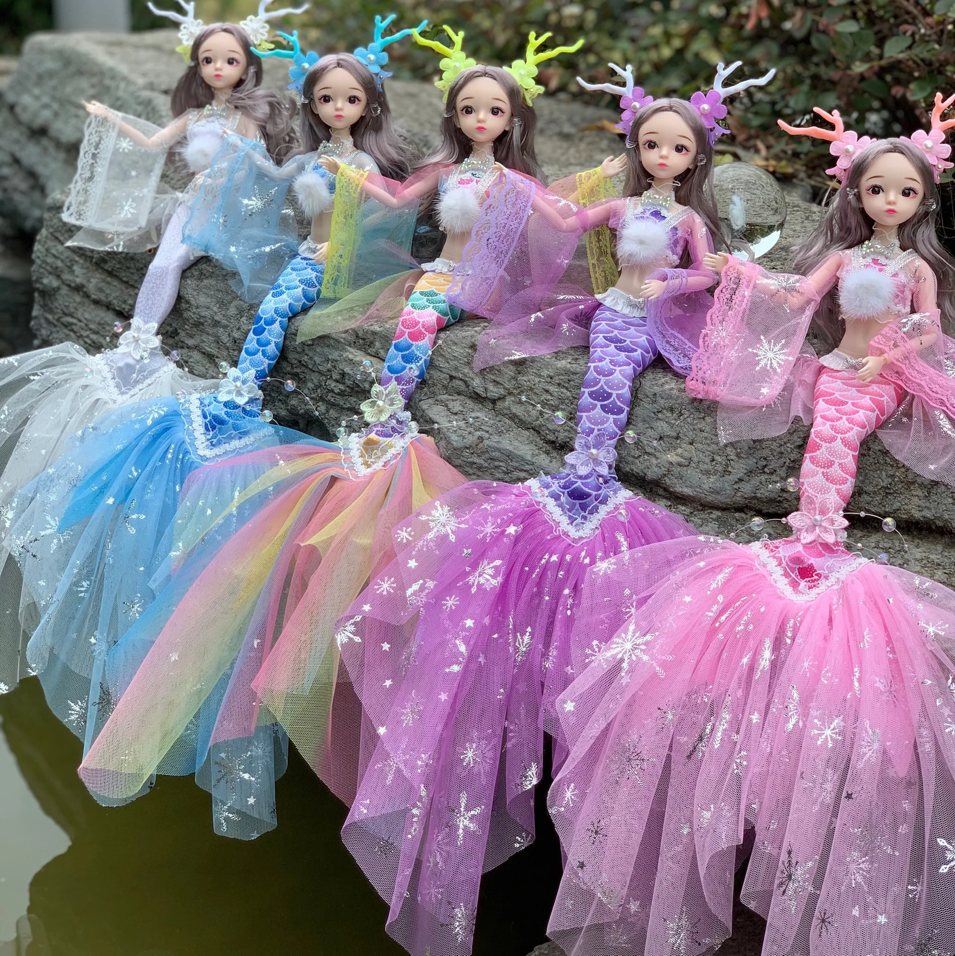 

30cm Mermaid Doll With Chinese Hanfu Princess Doll Headdress Fairy Figure Toys Decoration DIY Birthday Gifts for Girls
