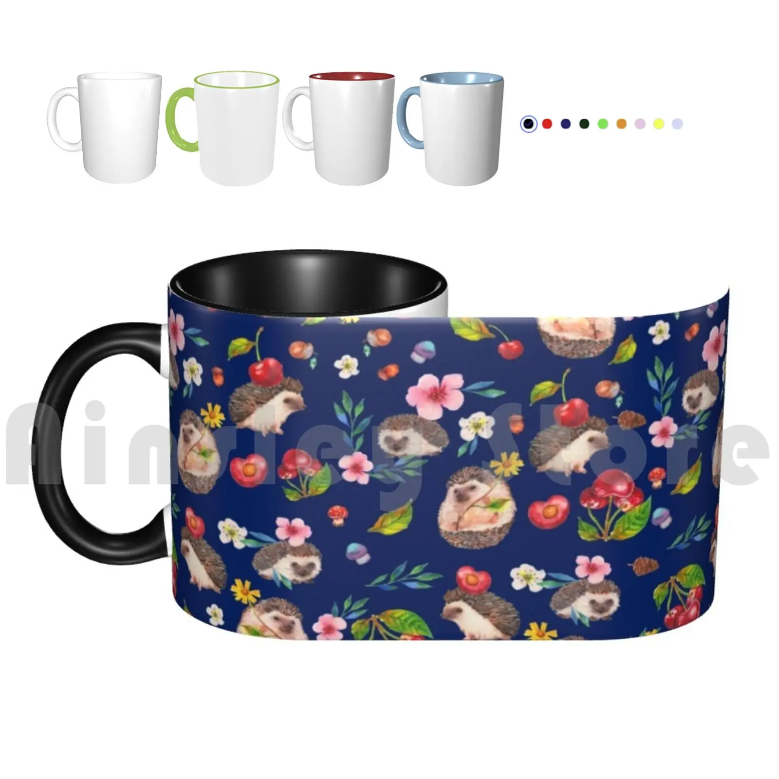 

Ceramic Mugs Hedgehog With Cherries 766 Hedgehog Watercolor Plant Forest Animal Autumn Background