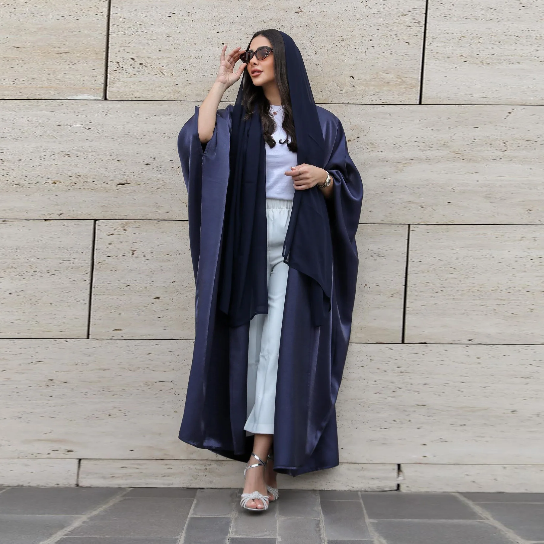 

Eid Mubarak Women Loose Batwing Sleeve Satin Maxi Dress Morocco Kaftan Muslim Dresses Dubai Turkey Abaya Islamic Jalabiya Caftan