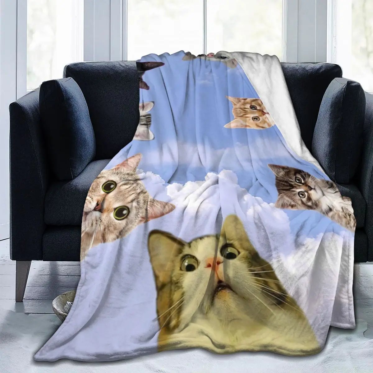 

Funny Cat Blankets Flannel Print Cute Kitty Breathable Soft Throw Blanket for Bed Bedroom Quilt
