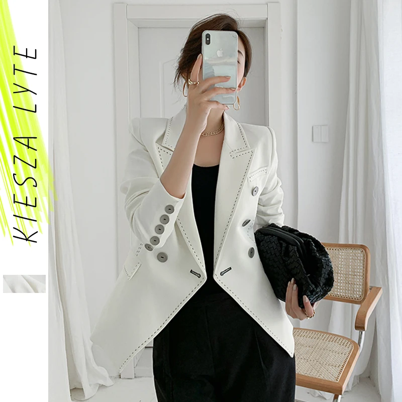 Women Office Formal Double Breasted Buttons Blazer 2022 Spring Autumn Female Elegant Ladies Thin White Blazers Top Outerwear