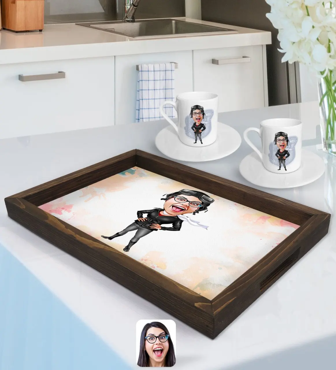 

Персонализированная Женская летная карикатура оформления искусства и 2 банды кофейной чашки