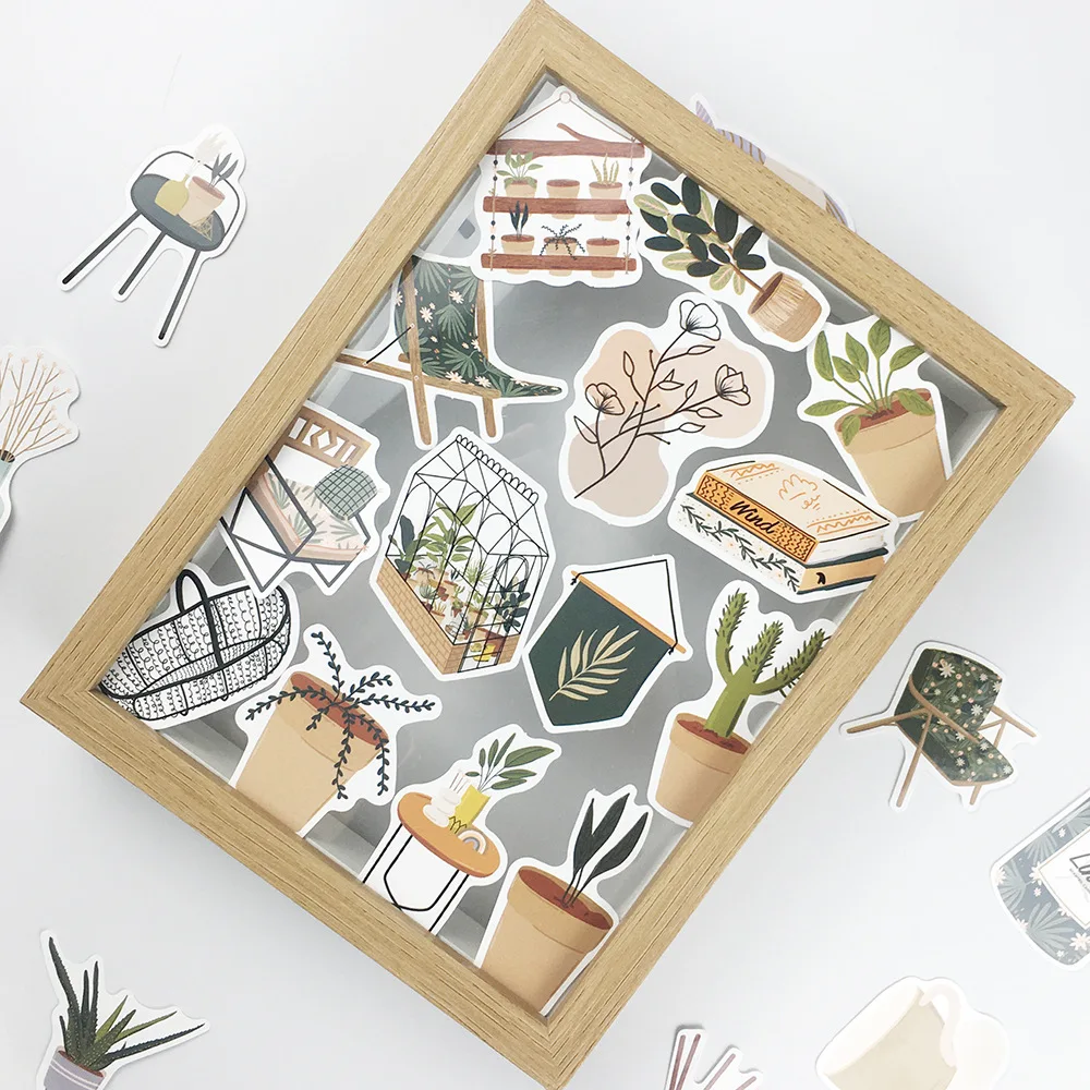 

50pcs green plants Art hand-painted furniture retro Stickers For Suitcase Skateboard Laptop Luggage Fridge Phone Car Styling