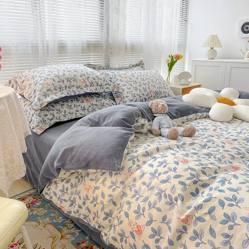 

Утолщенная хлопковая кровать, набор из четырех предметов, хлопковая, молочное волокно, бархатная простыня для студенческого общежития, под...