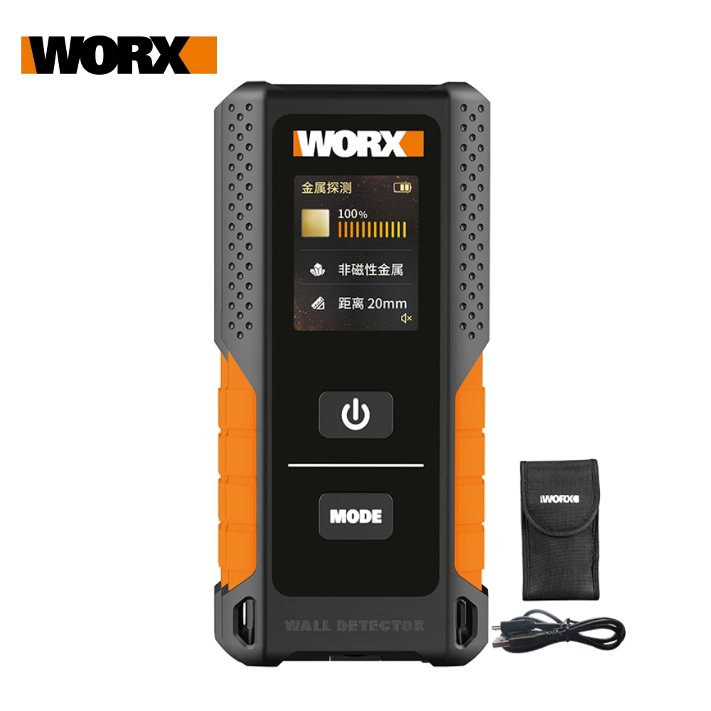 Worx-Localizador de tachuelas WX086 3 en 1, Detector multifuncional de Cable de madera y Metal para pared, pantalla Digital a Color, transmisión de voz por USB