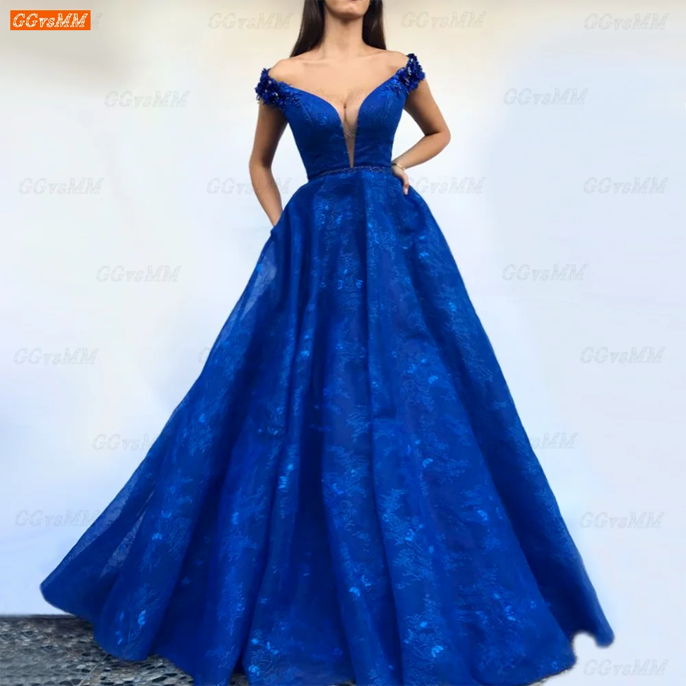 

Royal Blue Evening Dresses For Women 2022 Robe De Soirée De Mariage A Line Lace Up Formal Party Gown Abiti Da Cerimonia Da Sera