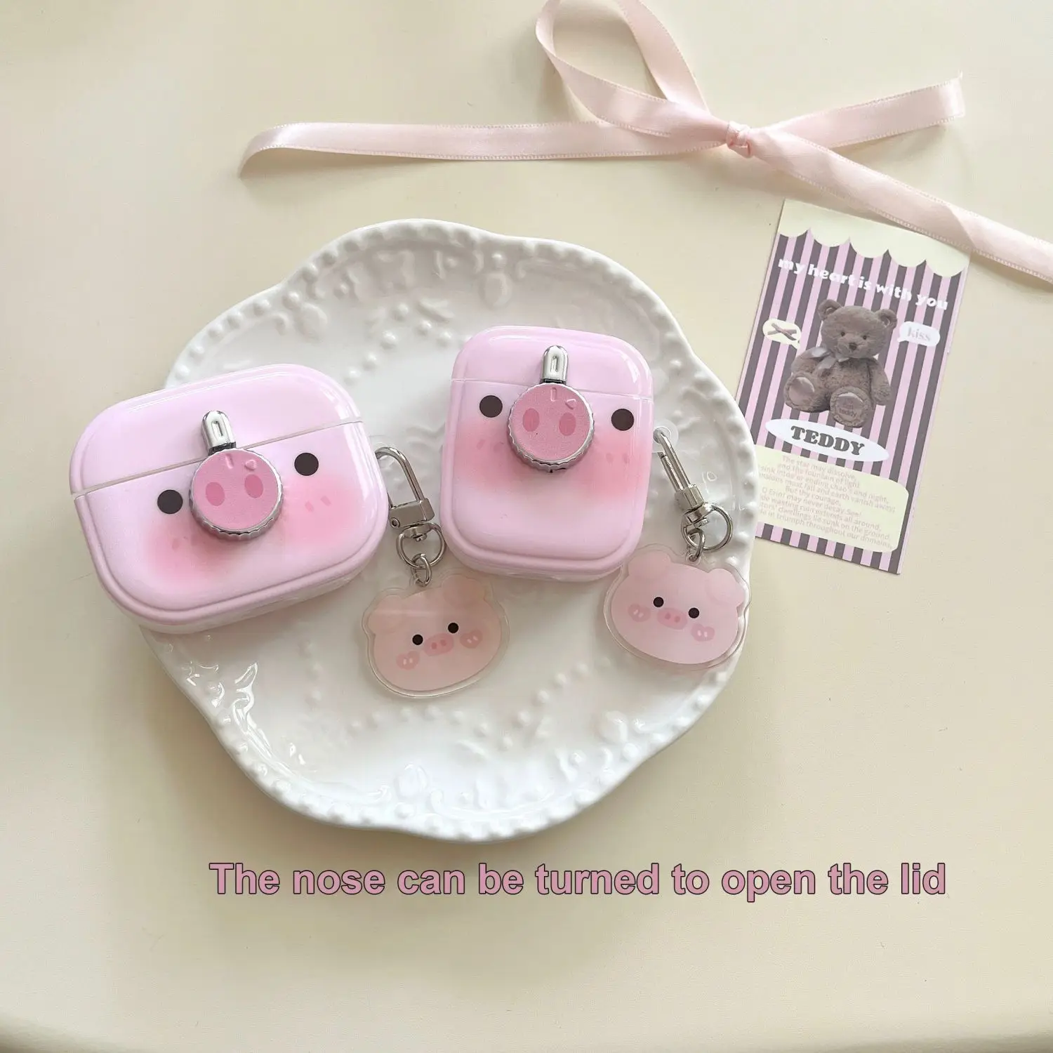 Чехол для наушников с 3D розовой свиньей и рисунком