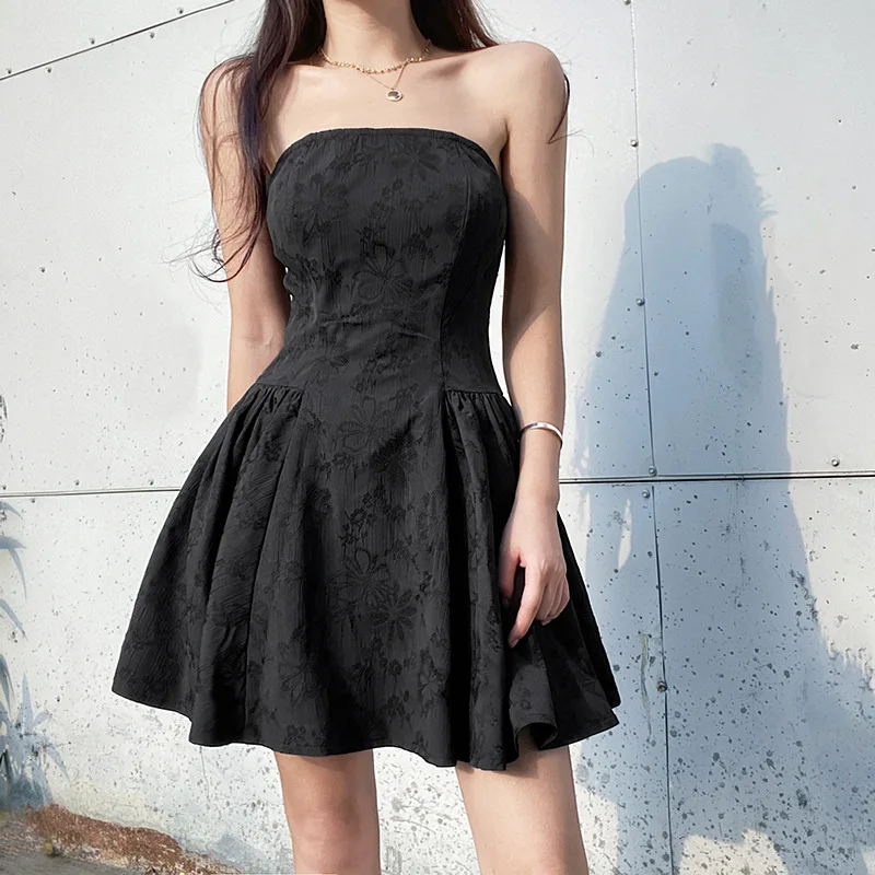 

2022 Summer New Fashion All-match Jacquard Tube Top Skirt Temperament Commuter All-match Waist Slim Swing Dress