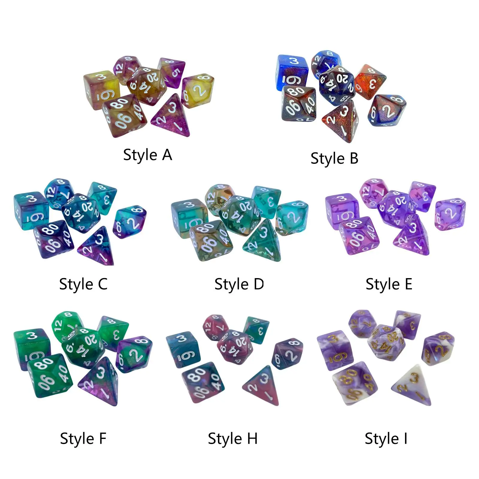 

7Pcs Engraved Game Dices Luminary Assorted Smooth Double Colors Polyhedral Dices for Roll Playing Games Board Game Props Parties