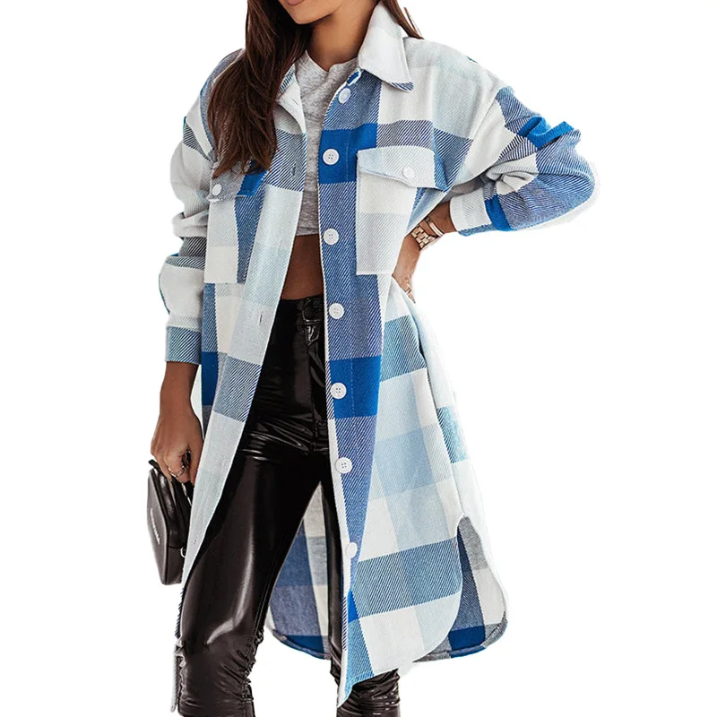 

Женское Удобное повседневное платье в европейском и американском стиле, Осеннее свободное платье в клетку с отложным воротником и длинным ...