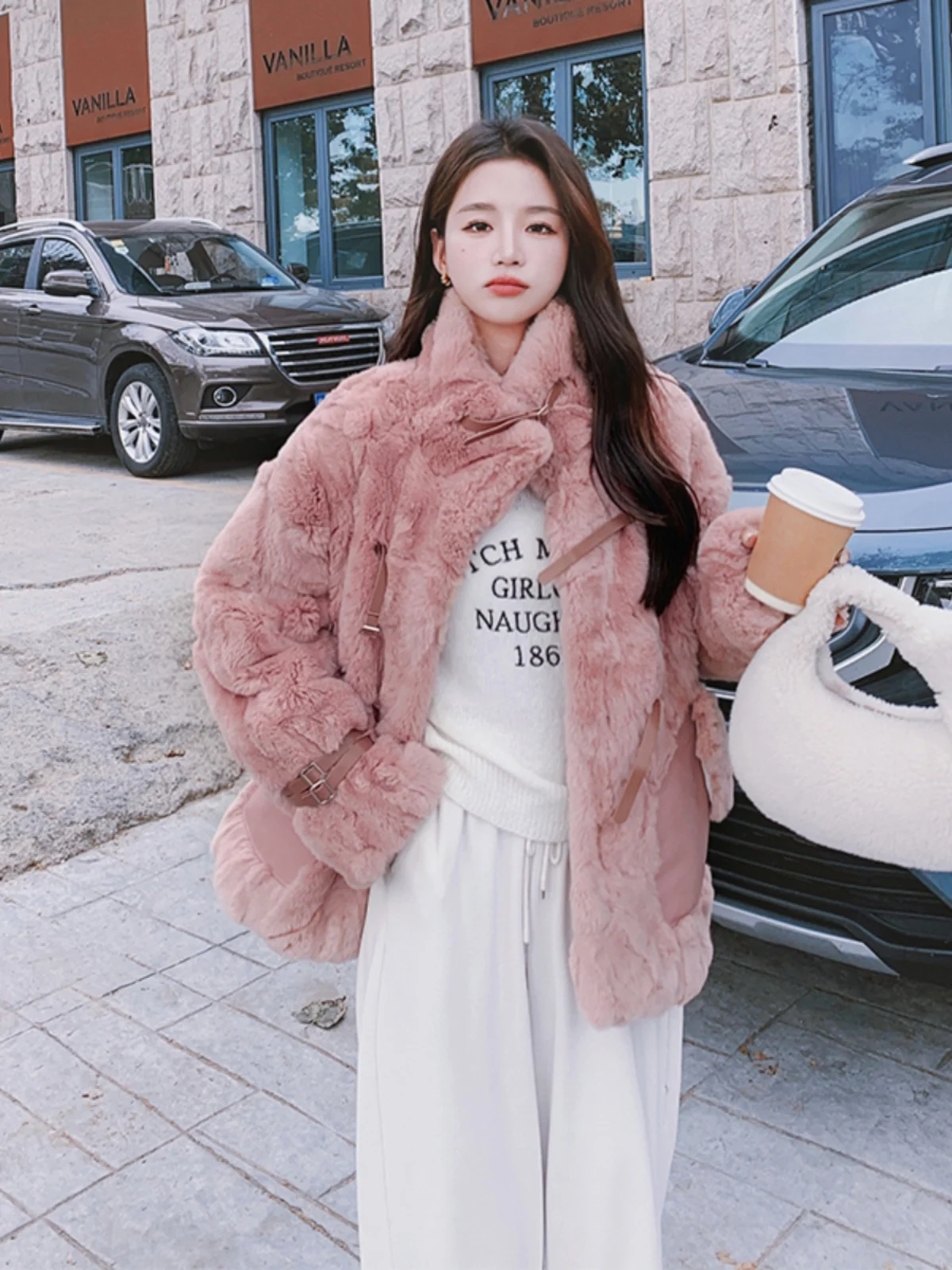 Верхняя одежда из интегрированного меха розового женская короткая осень и зима