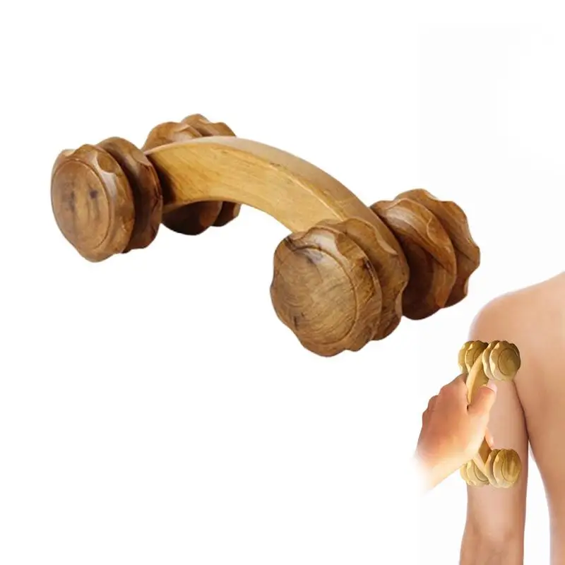 

Wood Exercise Roller 4 Wheels Balls Wheel Shaft Whole Body Massage Roller Pounded Waist Back Massage Neck Leg Wooden Massager