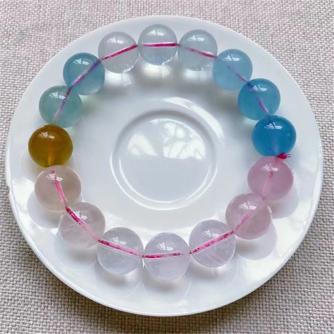 

13 мм натуральный красочный морганит кварц Берил браслет ювелирные изделия для женщин мужчин богатство подарок прозрачные бусины рейки дра...