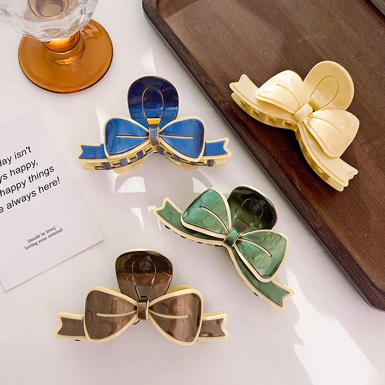 New Korean Large Bow Acetate Hair Claw Clip Elegant Sweet Bowknot Crab Shark for Woman Akcesoria do włosów Spinka