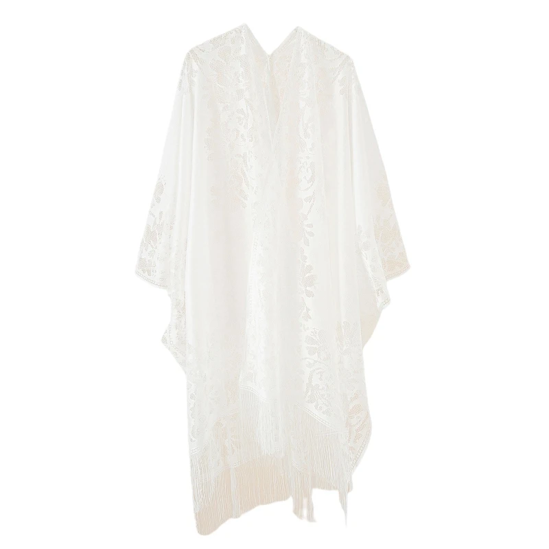 

Women Lace Bikini Cover Up Hollow Out Crochet Floral Tassel Cardigan Beach Cape 2022 New