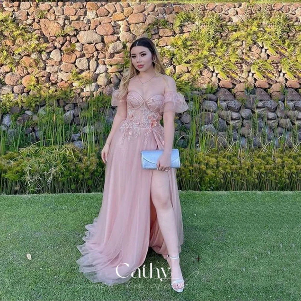 

Женское вечернее платье с вышивкой Cathy Princess, кружевное платье с открытыми плечами, расширяющееся книзу, трапециевидного силуэта, для выпускного вечера, 2023