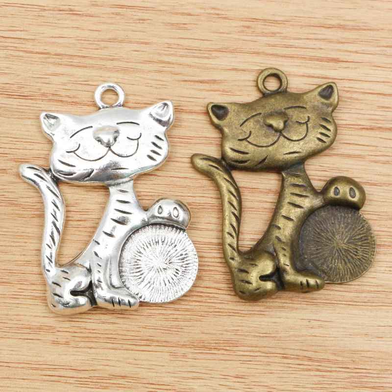 2 шт. 47x34 мм Античные Серебристые и бронзовые амулеты ручной работы с кошкой: сделай сам для браслета и ожерелья