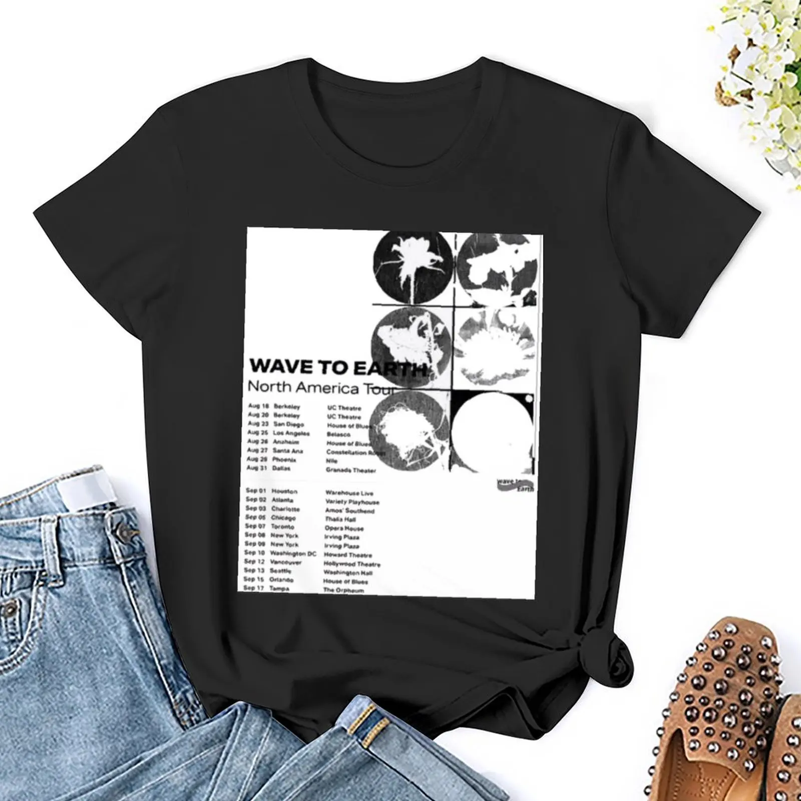 Женская футболка с коротким рукавом Wave to Earth черная изображением