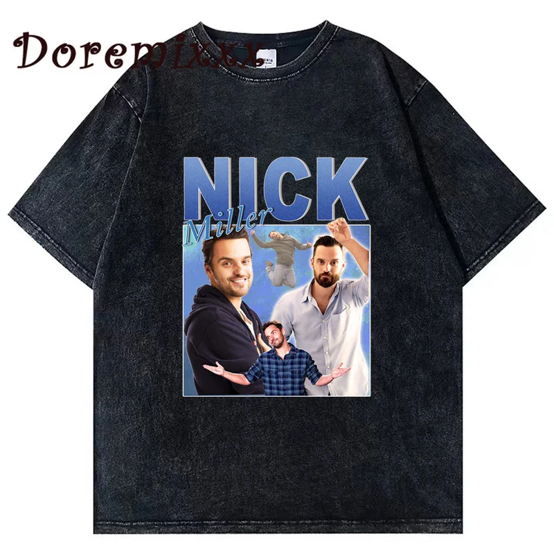 

Nick Miller Retro Washed T Shirt Men Funny Harajuku Grunge T-shirt Unisex Tops Graphic Tees Streetwear Tshirt Women 100% Cotton