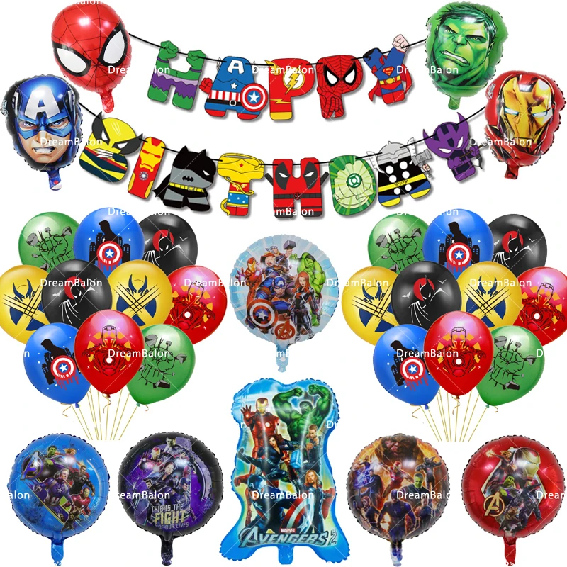 Super Hero Party Supplies Spiderman Hulk Iron Man ballon en Latex en feuille d'aluminium joyeux
