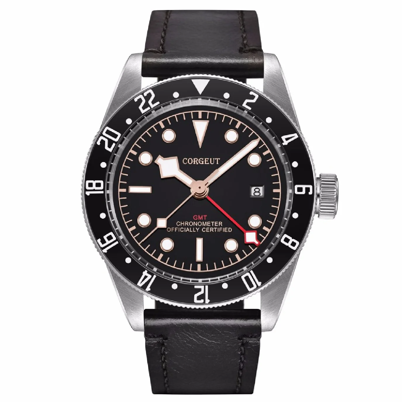 

Corgeut Luxury Top Brand Mechanical Watch Man Sapphire Glass GMT Men Automatic Military Sport Swim Clock Leather Mens WristWatch