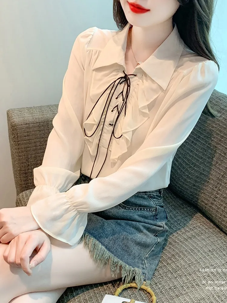 Женские шифоновые блузки рубашка Новое поступление осень 2023 корейский стиль