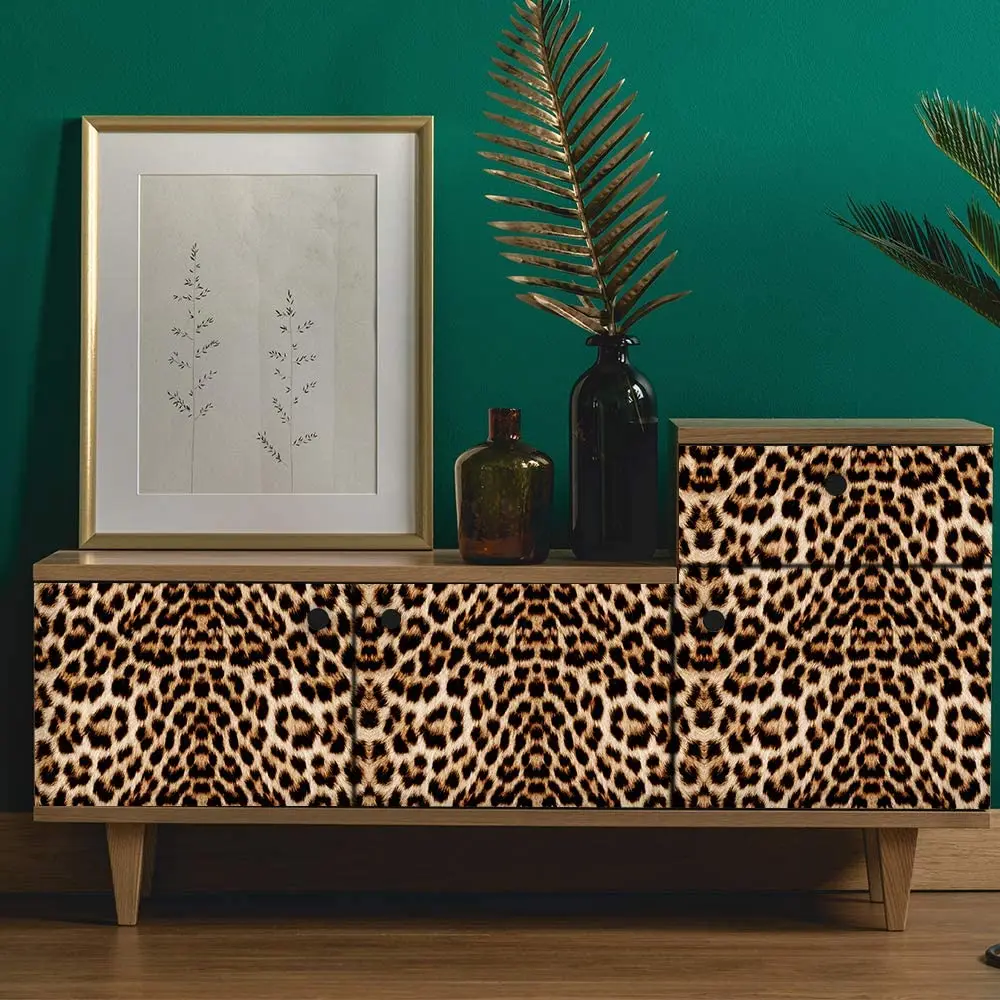 Leopard Print Decor Paper in Rolls for Furniture Vinyl Waterproof Thicken Peel and Stick Wallpaper Self Adhesive Wall Sticker