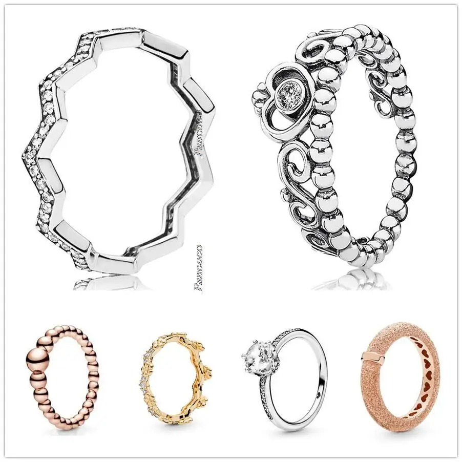 

Authentic 925 Sterling Silver Clear Sparkling Crown Rings For Women Wedding Party Gift Europe Fashion Jewelry