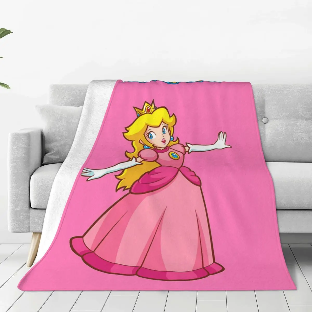 Фланелевое одеяло принцессы Super Mario Peach теплое для гостиной пикника пушистое