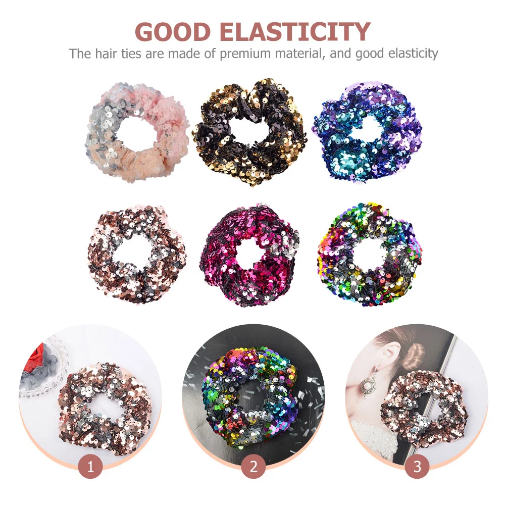 

6 Pcs Sequin Hair Tie Women Accessory Girl Scrunchies Ties Girls Kid Accessories Ponytail Woman Elastic Band Miss