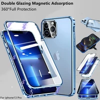 360%c2%b0full protective magnetic adsorption metal case for iphone13 12 mini 13 12 11 pro max double sided glass cover