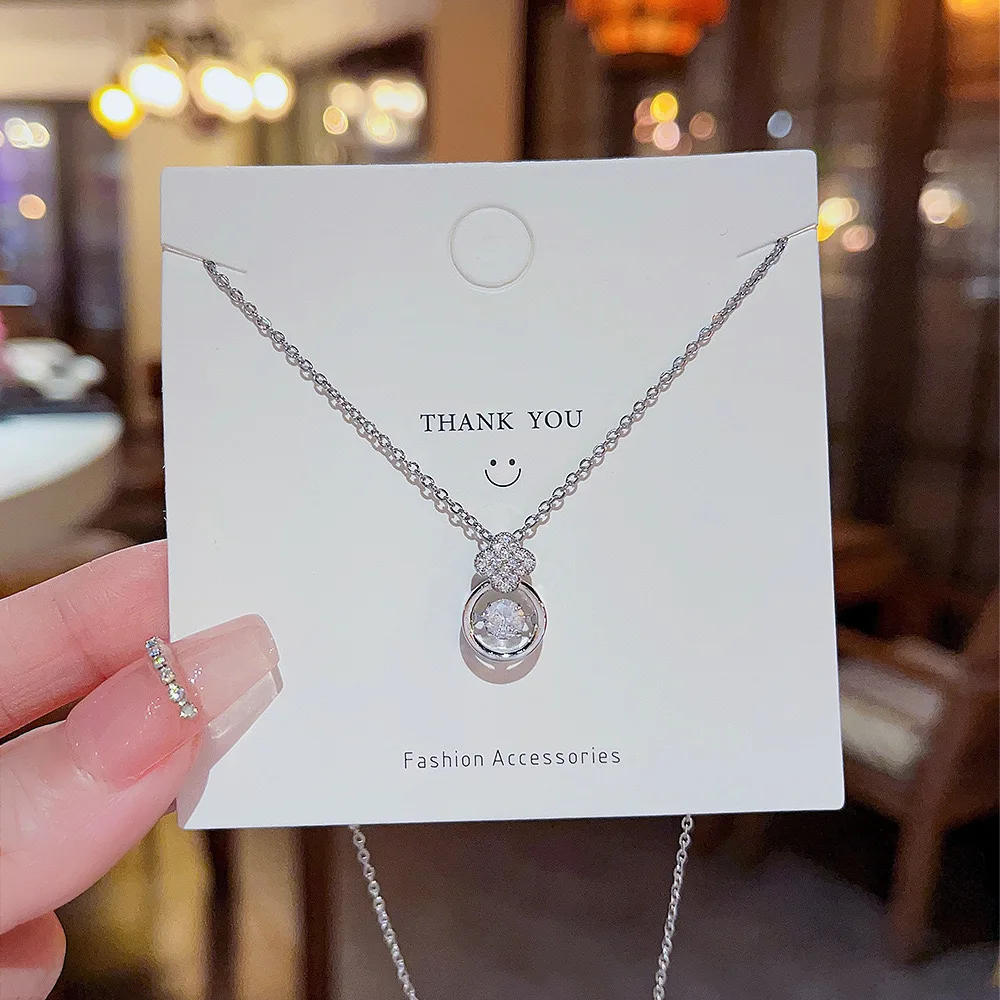 

Super Shiny Zircon Titanium Steel Necklace for Women Fashion Pendant Temperament Collar Chain Colorless Jewelry