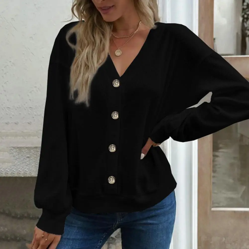 

Long Sleeve Women Top Stylish Women's V Neck Button Blouse Loose Fit Soft Warm for Fall Spring Fashion Stretchy Blouse