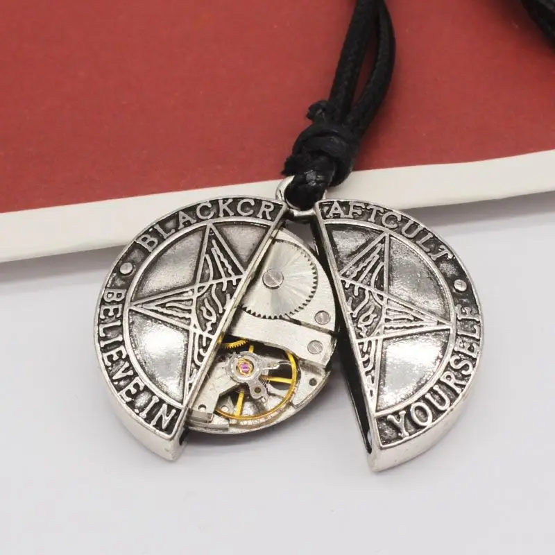 

Punk Retro Silver Wumangxing 2 Sided Pendant Choker Necklace for Women Steampunk Mechanical Fan Core Pendants Long Chain Jewelry
