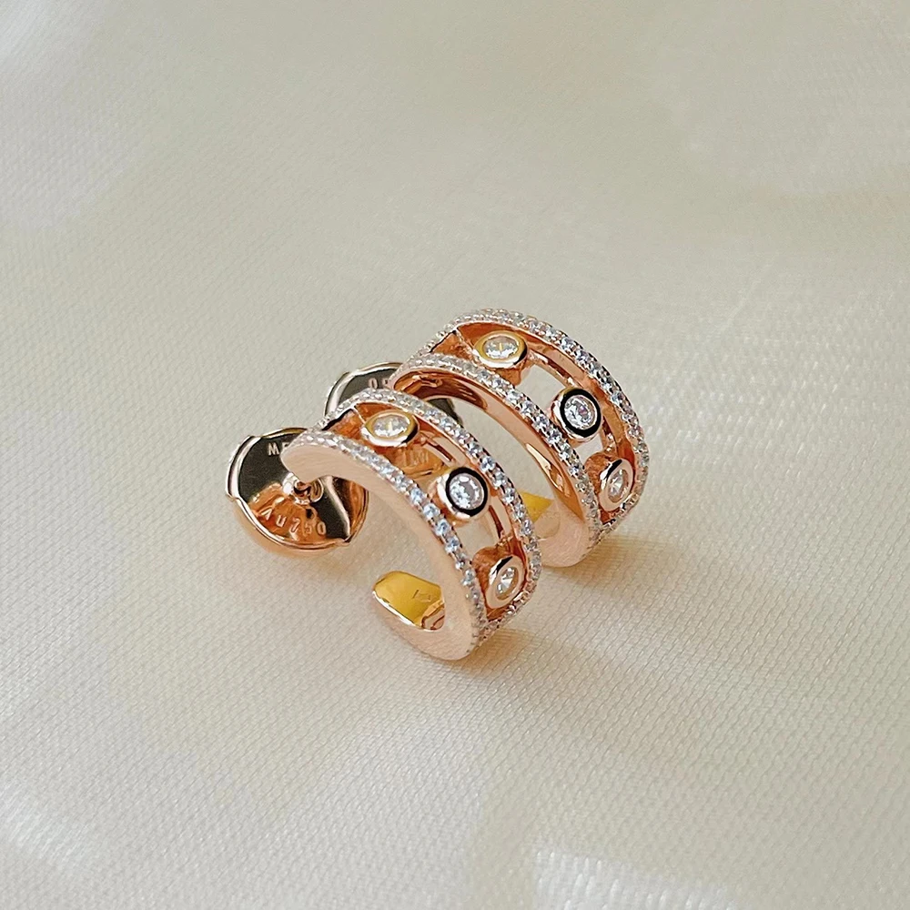 S925 Sterling Silver Full of Zircon Three Sliding Diamonds Classic Hoop Earrings for Women Luxury Fine Jewelry Valuable Gifts