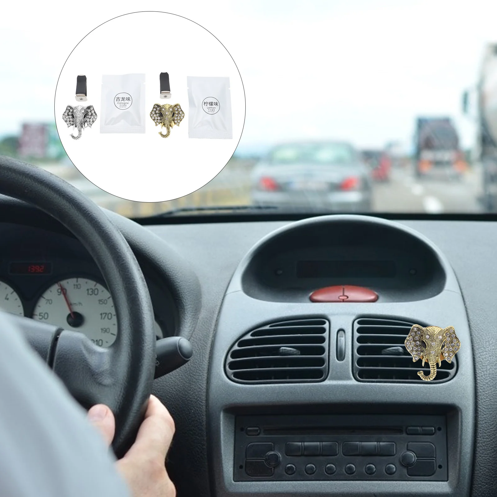 

2PCS Rhinestone Car Fragrance Essential Oil Diffuser Elephant Pattern Air Vent Clip Car Aromatherapy Diffuser Car Interior