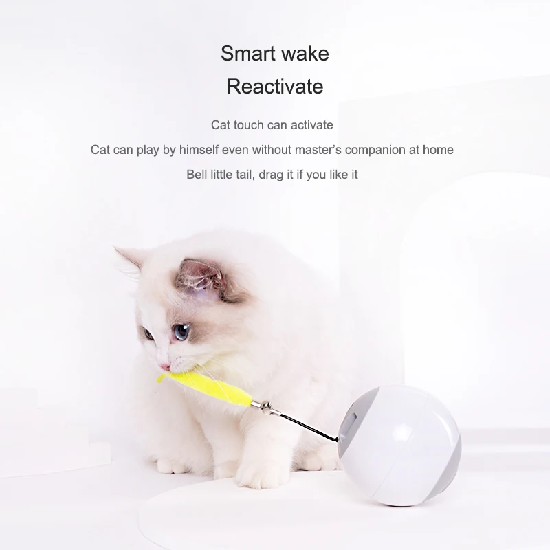 

Smart Cat Toy Interactive Self-rotating Rolling Ball LED Rotating Ball with Feather Cat Toy USB with Light Cat Kitten Ball Toy
