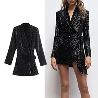 za 2021 women dresses casual new sequin decoration dress woman fashion style long sleeve party dresses