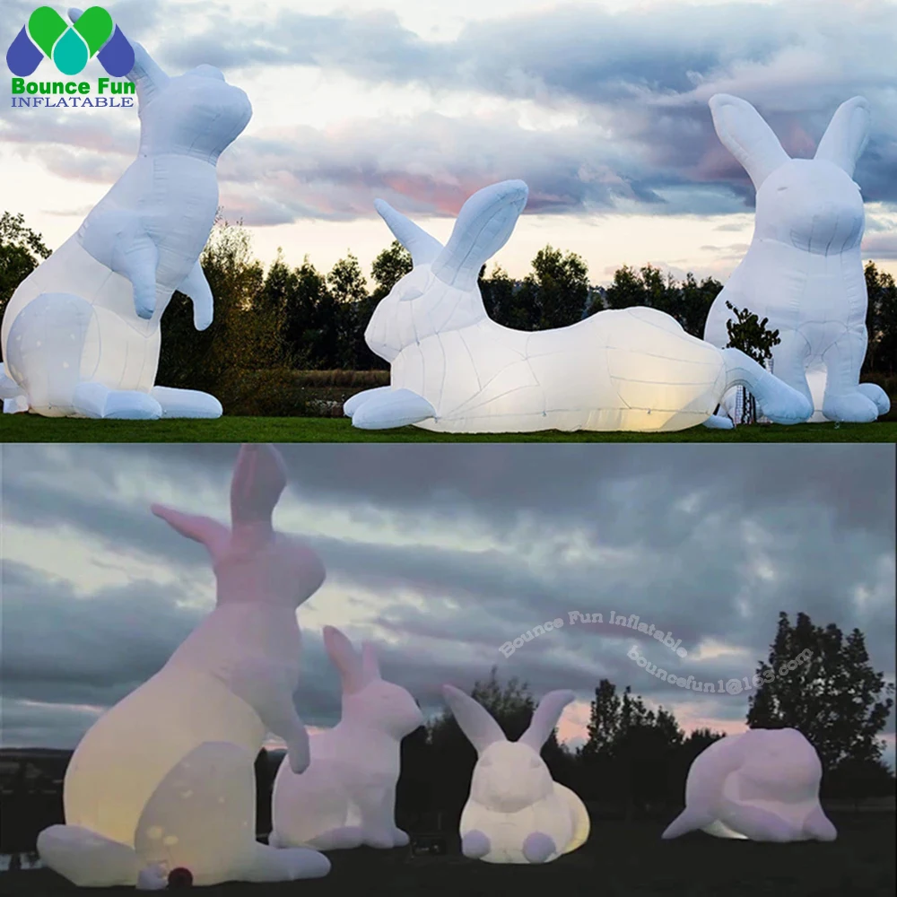 Outdoor Home Lawn White Giant Inflatable Easter Bunny With LED Lights Large Rabbit Animal Model For Holiday Decoration