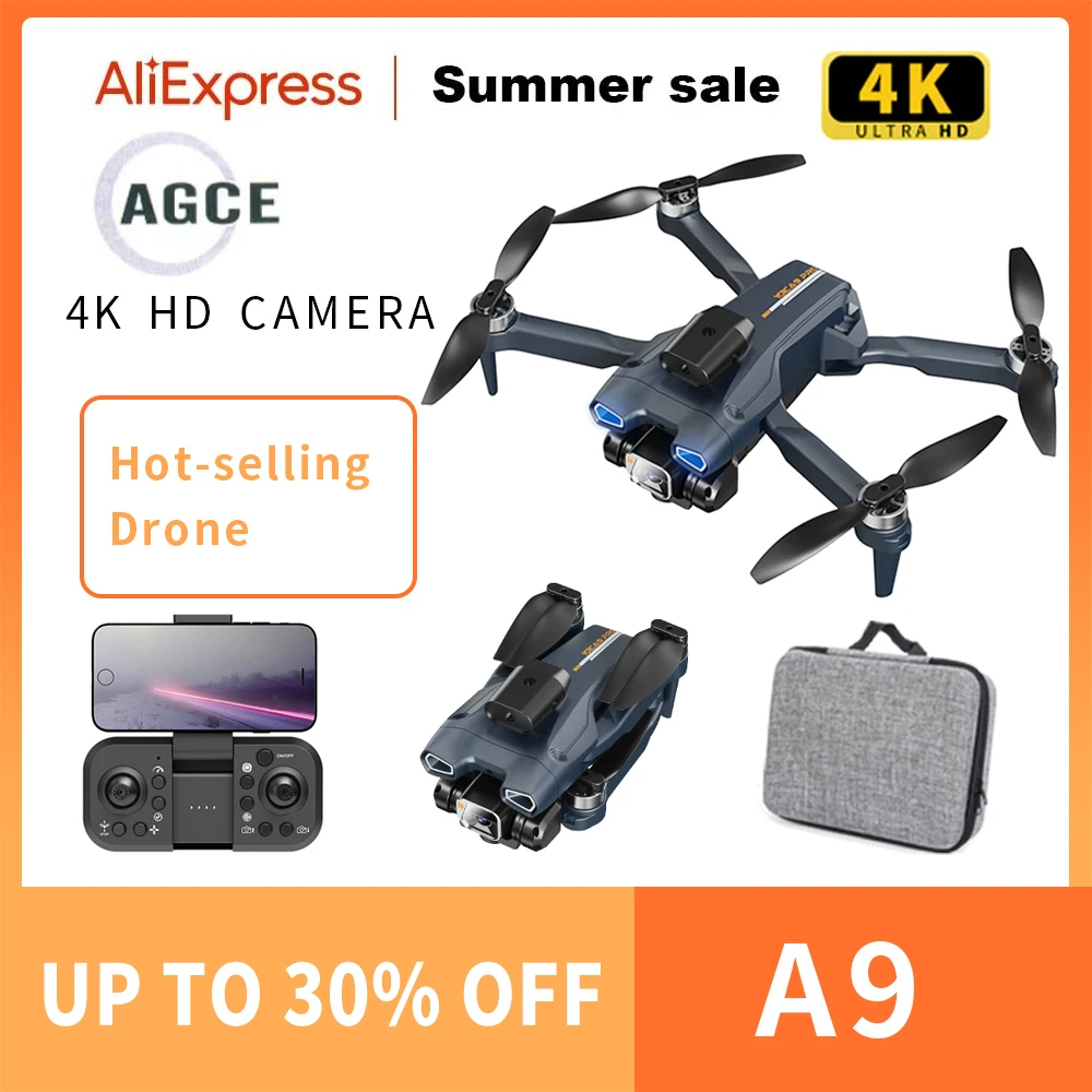 

AGCE 2023 A9 PRO Drone 2.4G WIFI FPV With 4K HD Camera 20mins Flight Time Brushless Foldable Professional RC Dron Quadcopter Toy