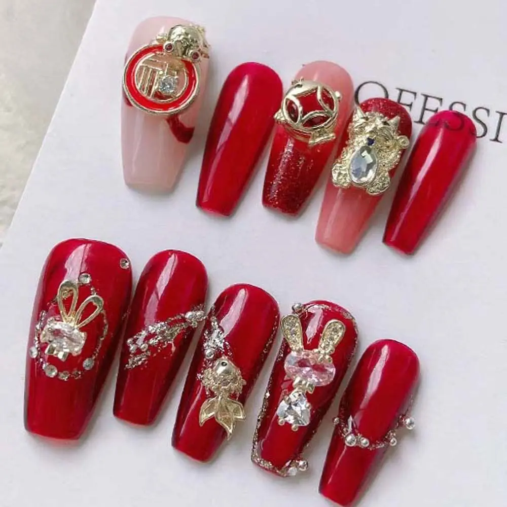 

2Pcs/set Of Calendar 3D Nail Jewelry Red Rabbit Charm Zircon Nail Ornaments DIY Figures Goldfish Nails Diamond Jewelry