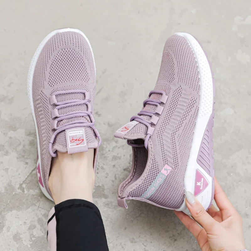 

Women's Shoes Summer New Sports and Leisure Mesh Breathable Knitted Shoes Light All-match Knitted Running Shoes Womens Shoes