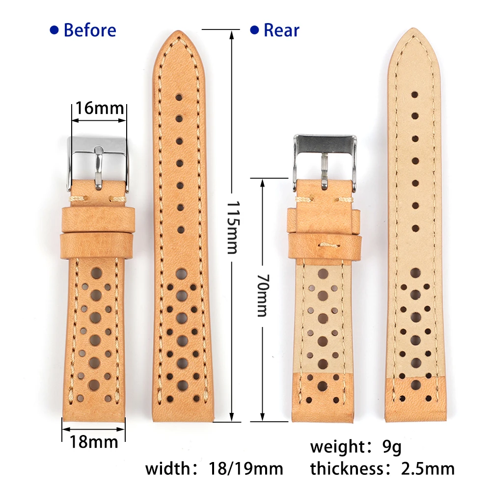 Vintage Genuine Leather Men Watch Band 18mm 19mm Breathable Porous Cowhide Watch Strap Replacement Belt for DW Watch Braceleten