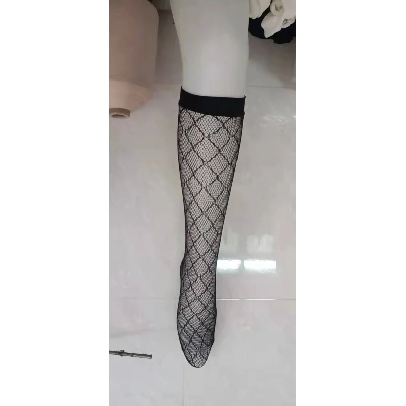 

Black JK Jacquard Rhombus Wave Rhombus Five-Line Grid Dot Mesh Stockings Female Tube Socks Calf Socks Ins Fashion