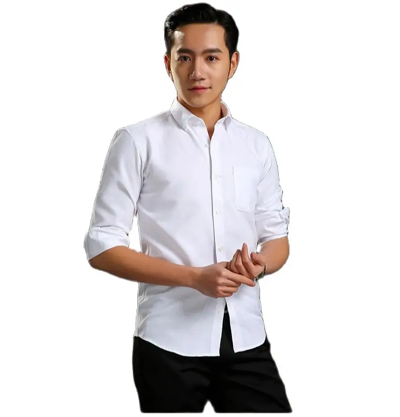 

2022 Spring Autumn New Men's Oxford Casual Long Sleeve Shirt Blue Comfortable breathable Collar Button Design